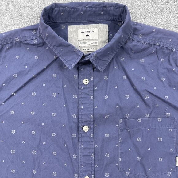 Quiksilver Shirt Mens XL Blue Floral Print Cotton Modern Fit Button Up Outdoor - Picture 3 of 11